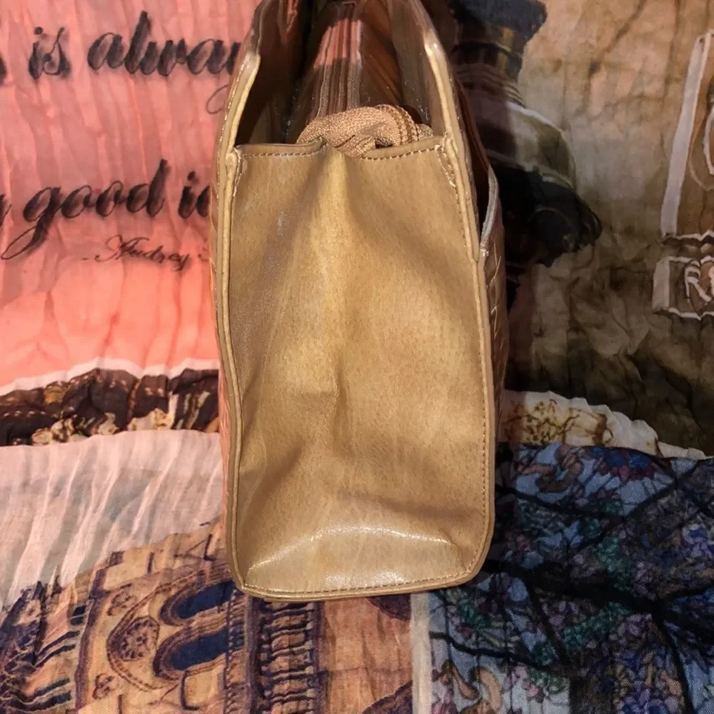 EGO Pleated Leather Camel Taupe Satchel Purse